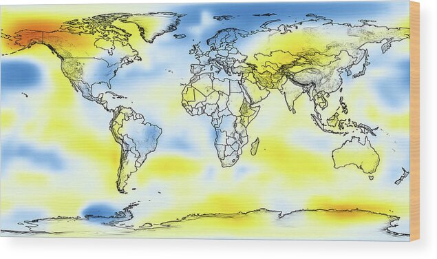 Earth Wood Print featuring the photograph Global Temperature Anomalies 1976-1980 by Nasa/science Photo Library