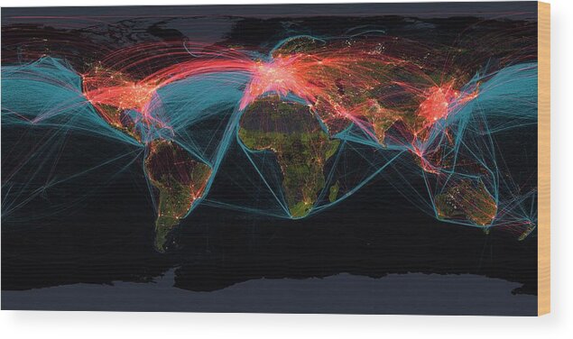 Earth Wood Print featuring the photograph Global Transport Networks On Night Map by Noaa