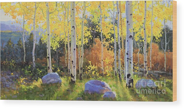 Oil Canvas Prints Contemporary Original Wood Print featuring the painting Glowing Aspen by Gary Kim