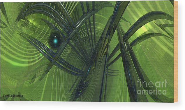 Abstract Wood Print featuring the digital art Green Reflections by Marisa Gabetta
