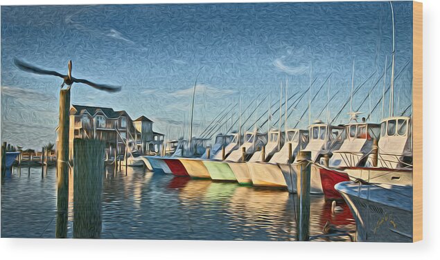 Hatteras Wood Print featuring the photograph Hatteras Harbor Marina by T Cairns