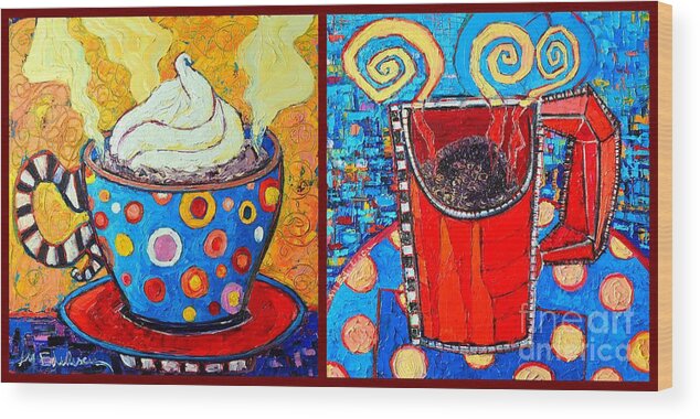Coffee Wood Print featuring the painting Her And His Coffee Cups by Ana Maria Edulescu