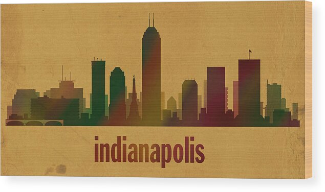 Indianapolis Wood Print featuring the mixed media Indianapolis Skyline Watercolor on Parchment by Design Turnpike