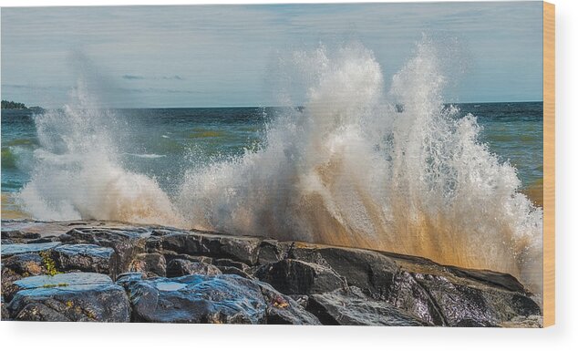 Lake Wood Print featuring the photograph Lake Superior Waves by Paul Freidlund