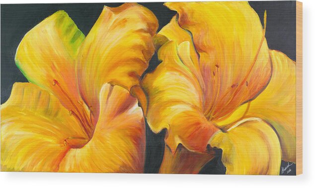 Flower Painting Wood Print featuring the painting Lillies by Sheri Chakamian