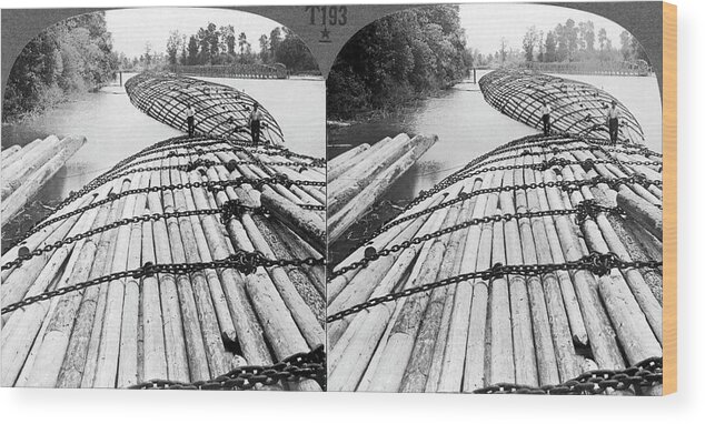 1895 Wood Print featuring the photograph Log Rafts In Oregon by Underwood Archives