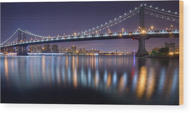 Manhattan Bridge Wood Print featuring the photograph Manhattan Reflections by Mark Rogers