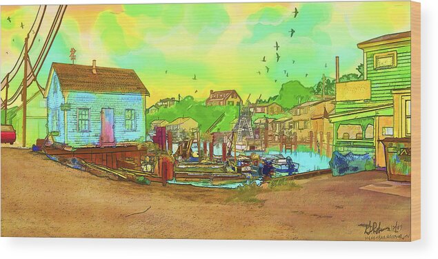 Art Wood Print featuring the painting Menemsha Harbor by Gerry Robins