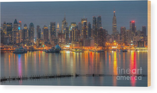 Clarence Holmes Wood Print featuring the photograph New York City Skyline Morning Twilight XII by Clarence Holmes