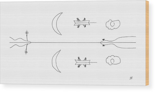 76977 Sst Saul Steinberg (a Boat Is On A Lake Wood Print featuring the drawing New Yorker November 10th, 1975 by Saul Steinberg