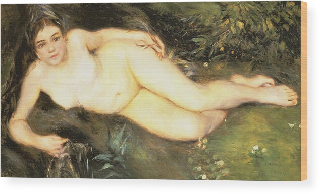 Nymph At The Stream Wood Print featuring the digital art Nymph At The Stream by Pierre Auguste Renoir