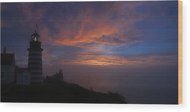 Lighthouse Wood Print featuring the photograph Pre Dawn Lighthouse Sentinel by Marty Saccone