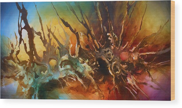 Abstract Wood Print featuring the painting 'Random Search' by Michael Lang