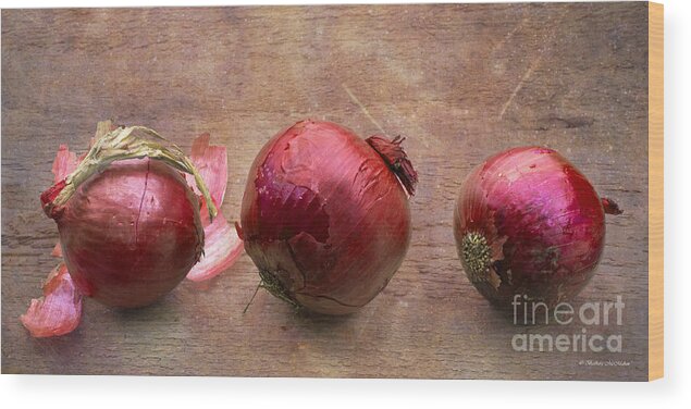 Red Onion Wood Print featuring the photograph Red Onions on Barnboard by Barbara McMahon