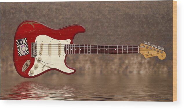 Fender Stratocaster Wood Print featuring the digital art Red Strat 3 by WB Johnston