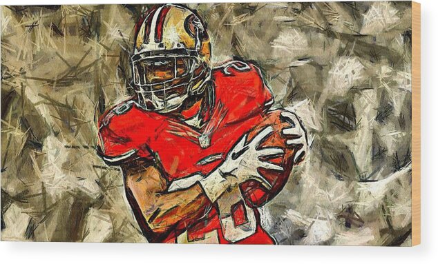 San Francisco Wood Print featuring the digital art San Francisco football player by Carrie OBrien Sibley