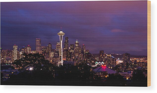 Seattle Wood Print featuring the photograph Seattle Night by Chad Dutson