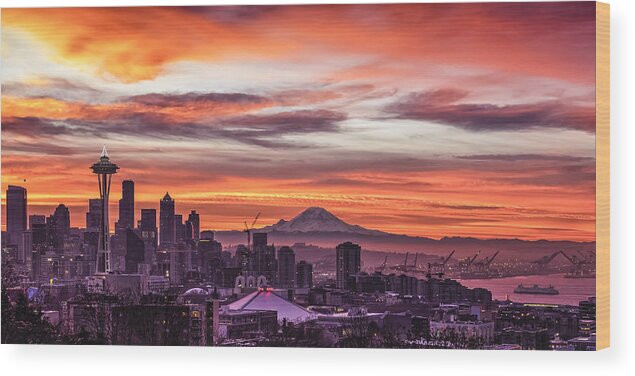 Seattle Wood Print featuring the photograph Seattle Sunrise by Kyle Wasielewski