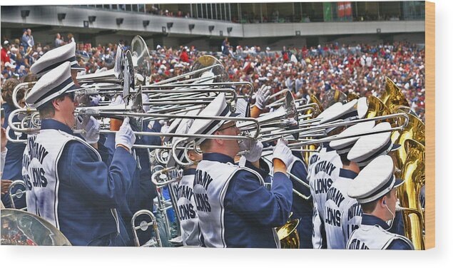  Penn State University Blue Band Wood Print featuring the photograph Sounds of College Football by Tom Gari Gallery-Three-Photography