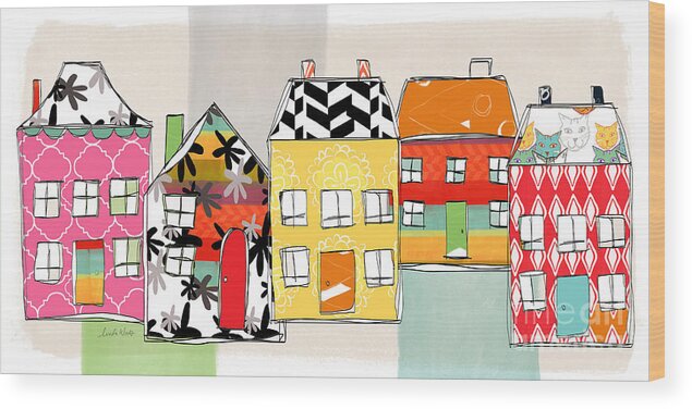 Houses Wood Print featuring the mixed media Spirit House Row by Linda Woods