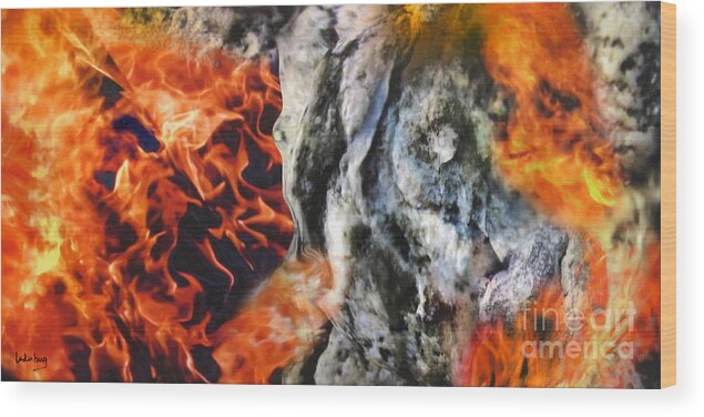 Mystical Paintings Wood Print featuring the painting Stones on Fire 1 by Dov Lederberg