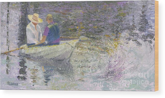 Sailors-male Rowers-rowboat With Two Men-impressionistic Water With Rowboat Wood Print featuring the painting Sunday Sailors by Sandy Linden
