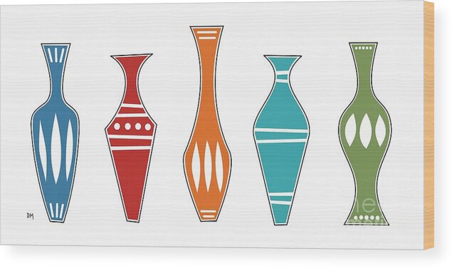 Mid Century Modern Wood Print featuring the digital art Vases by Donna Mibus