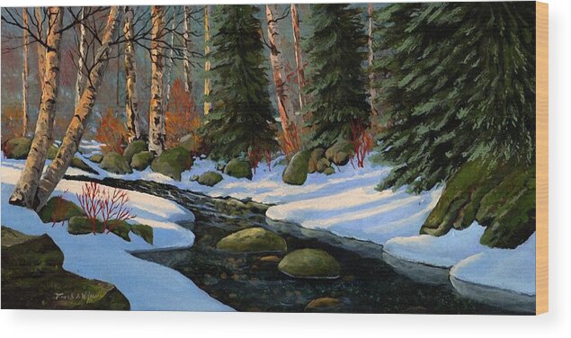 Landscape Wood Print featuring the painting Winter Brook by Frank Wilson