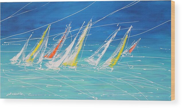 Abstract Yachts Wood Print featuring the painting Yachts by Nigel Necklen