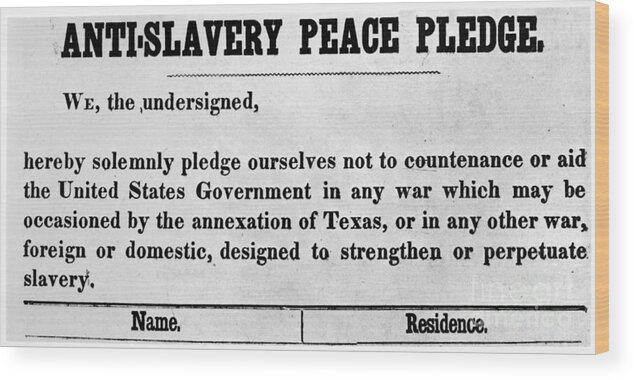 1845 Wood Print featuring the photograph Abolitionist Peace Pledge by Granger