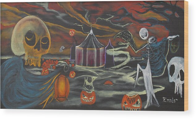 Ennis Wood Print featuring the painting Halloween Circus by Christophe Ennis