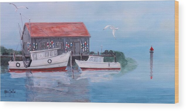 Nautical Wood Print featuring the painting Morning Fog by Gary Partin