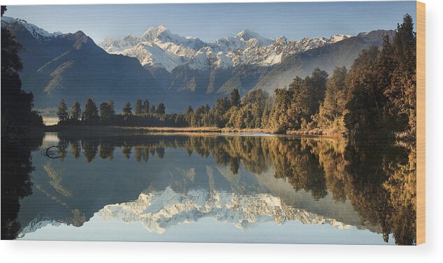 00438693 Wood Print featuring the photograph Mount Cook And Mount Tasman And Lake by Colin Monteath