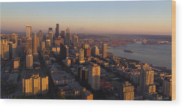 Bay Wood Print featuring the photograph Seattle Blue Hour by Heidi Smith