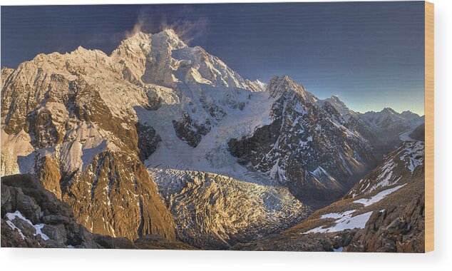 00462440 Wood Print featuring the photograph Snow Blowing From Summit Ridge Of Mount by Colin Monteath