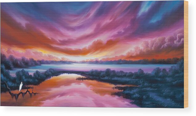 Sunrise; Sunset; Power; Glory; Cloudscape; Skyscape; Purple; Red; Blue; Stunning; Landscape; James C. Hill; James Christopher Hill; Jameshillgallery.com; Ocean; Lakes; Sky Wood Print featuring the painting The Last Sunset by James Hill