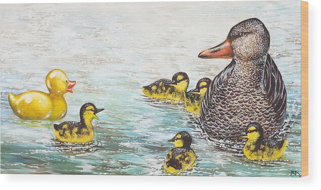 Ducks Wood Print featuring the painting The Ugly Duckling by Beth Davies