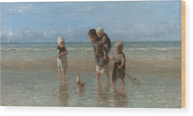 Jozef Israels Wood Print featuring the painting Children of the Sea #4 by Jozef Israels