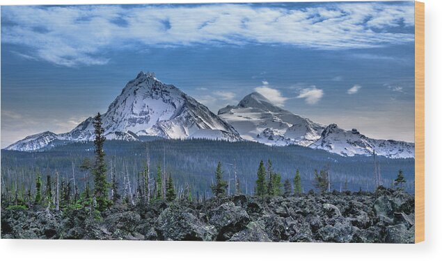 Oregon Wood Print featuring the photograph 3 Sisters of Oregon Cascades by Bill Posner