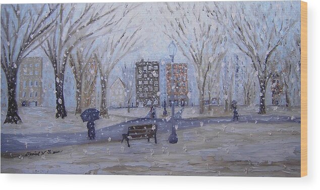 Snow Wood Print featuring the painting A Snowy Afternoon in the Park by Daniel W Green