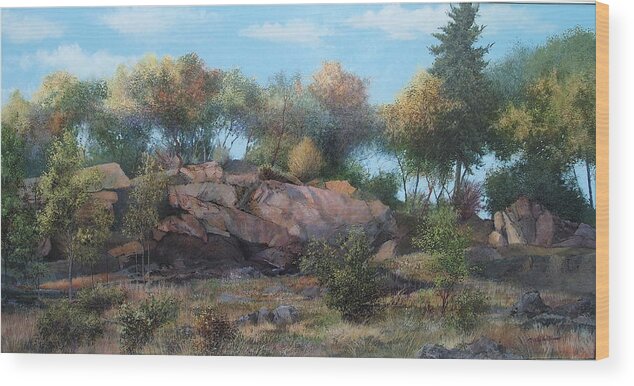 Rocks Wood Print featuring the painting Abandoned Quarry by E Colin Williams ARCA