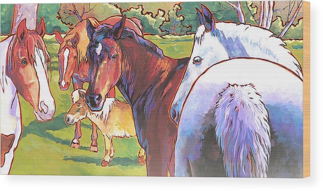 Horses Wood Print featuring the painting Anjelica Huston's Horses by Nadi Spencer