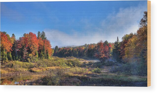 David Patterson Wood Print featuring the photograph Autumn Panorama at the Green Bridge by David Patterson