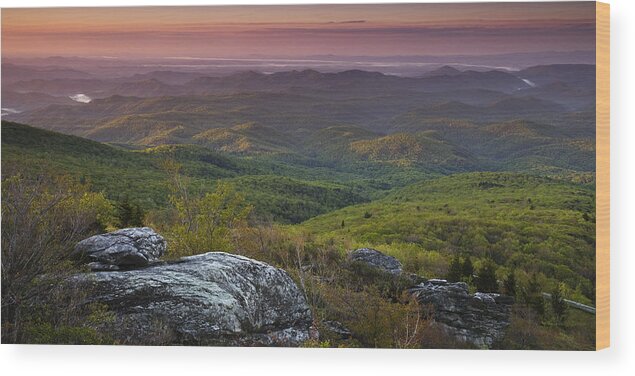 Blue Ridge Parkway Wood Print featuring the photograph Blue Ridge Dawn Panorama by Andrew Soundarajan
