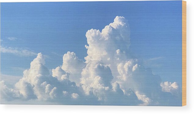 Cumulus Clouds Wood Print featuring the photograph Blue Sky Fluffy White Clouds Panoramic by Gill Billington