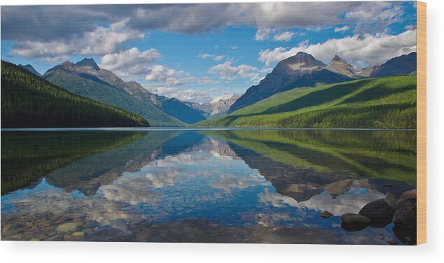 Mountain Wood Print featuring the photograph Bowman Lake 2, Glacier Nat'l Park by Jedediah Hohf