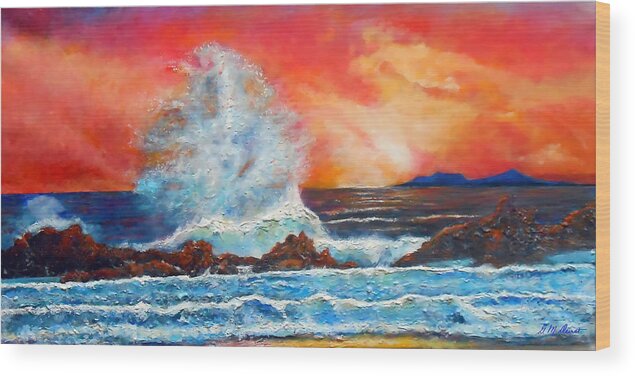 Wave Wood Print featuring the painting Breaking Wave by Michael Durst