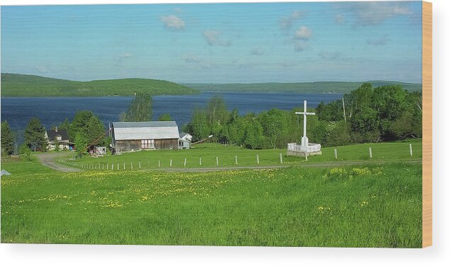 Landscapes Wood Print featuring the photograph Canada Lakeside Farm by Betty Denise