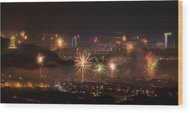Fireworks Wood Print featuring the photograph Chinese New Year Fireworks 2018 I by William Dickman