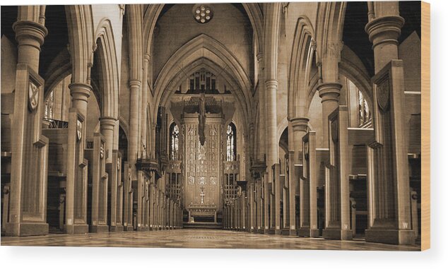 Sepia Wood Print featuring the photograph Church Aisle by Andrew Dickman